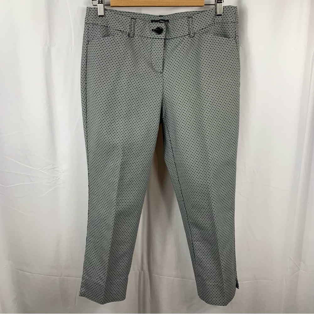Hilary Radley Women's Crop Pants Black White Geometric Straight Size 8 Cotton